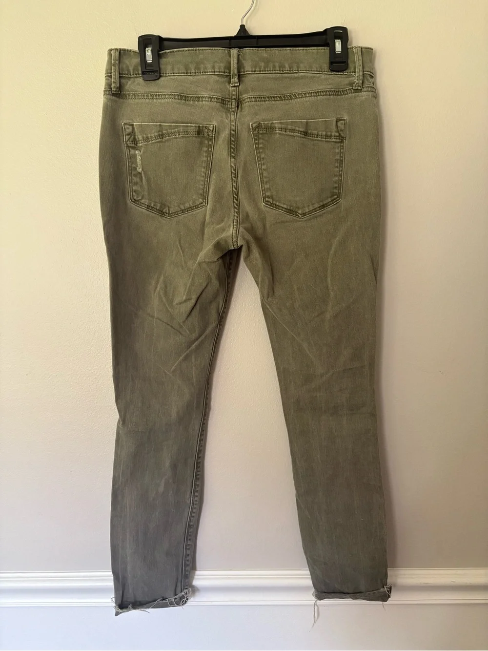Express Olive Green Ankle Legging Midrise Jeans Cotton Blend And Distressed